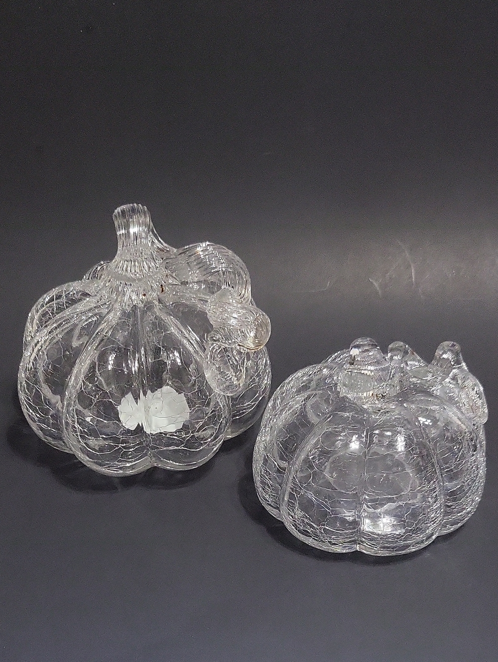 Ashland Clear Glass Pumpkin Pair - Decorative Crackle Glass Pumpkins